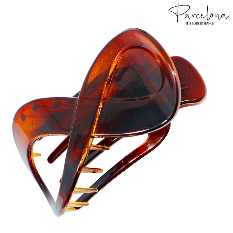 Parcelona French Infinity Loop 3â€ Tortoise Shell Cellulose Acetate Side Slide In Yoga Flat Teeth Hair Claw Clip Clutcher for Women and Girls - Image 3